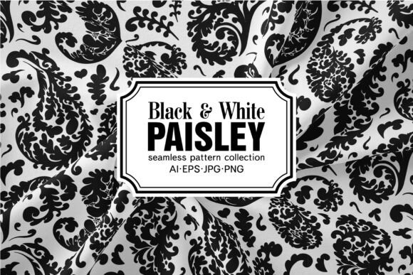Black White Paisley Seamless Patterns