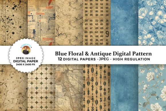 Blue Floral Antique Digital Patterns