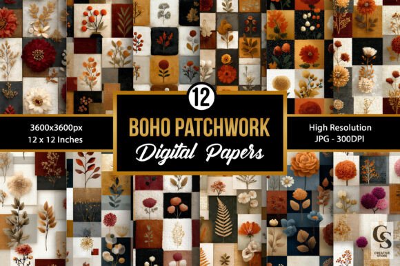 Boho Patchwork Floral Seamless Patterns