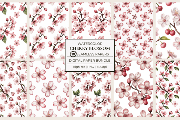 Cherry Blossom Watercolor Patterns