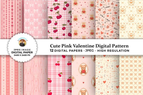 Cute Pink Valentine Digital Patterns
