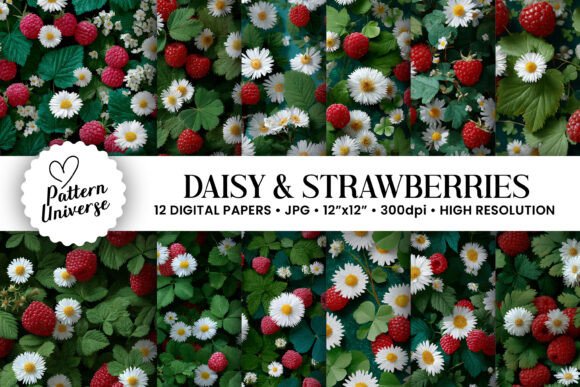 Daisy Strawberry Seamless Patterns