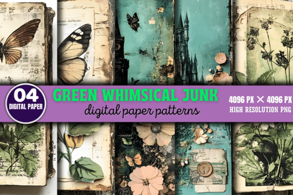 Green Whimsical Junk Journal Patterns 3: Elevate Your Creative Projects with Nature-Inspired Digital Design