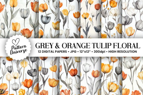 Grey Orange Watercolor Tulips Patterns: Elevating Digital Craft and Design