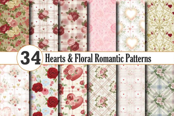 Hearts Floral Romantic Patterns