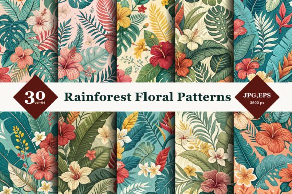 Rainforest Floral Seamless Patterns 04