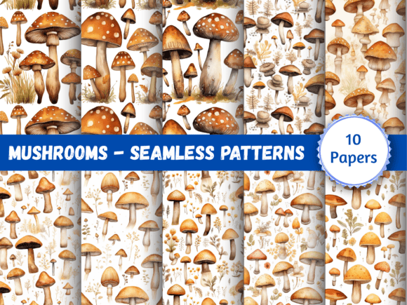 Seamless Paper Patterns - Mushrooms