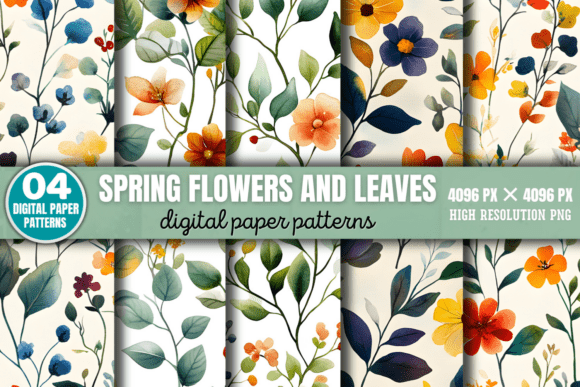 Spring Flowers and Leaves Patterns 6: Elevating Your Creative Projects with Digital Elegance